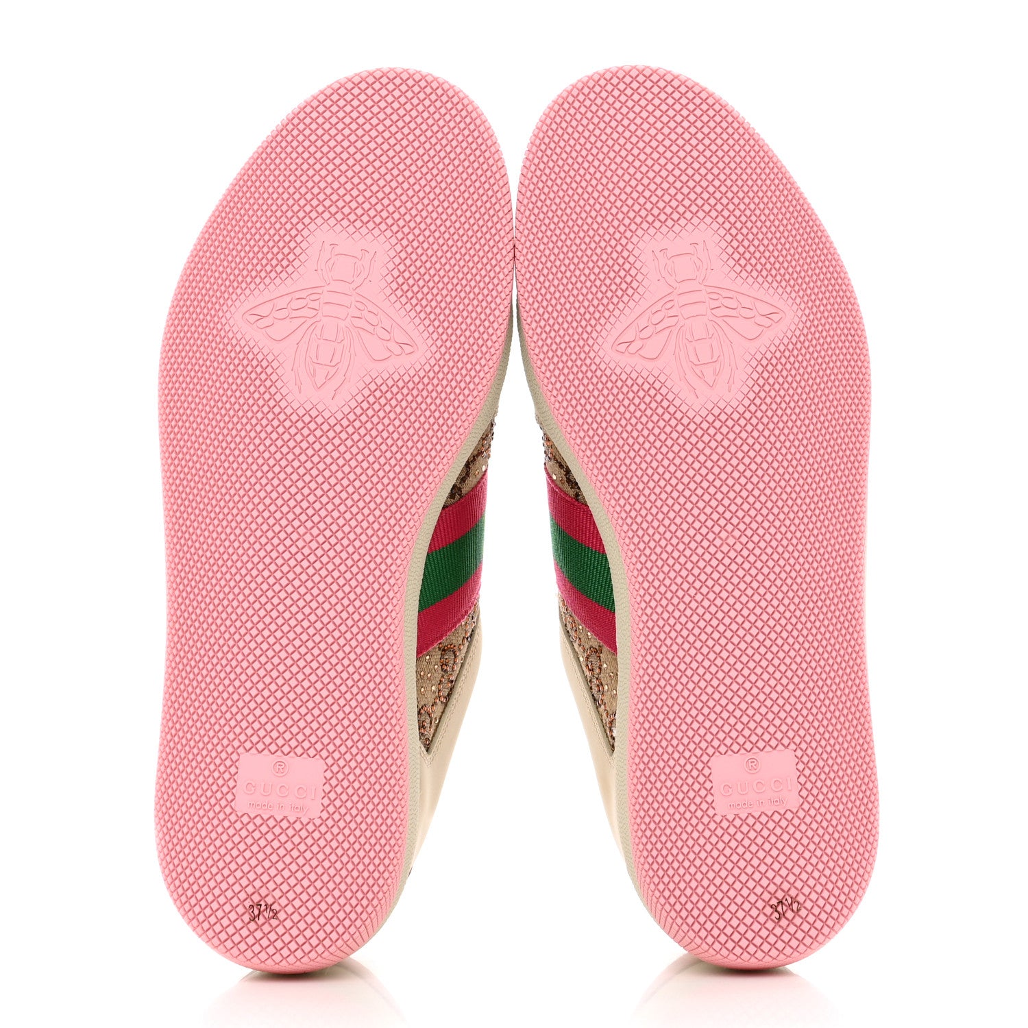 Gucci Calfskin GG Supreme Crystals Web Screener Sneakers 37.5 Beige Ebony Wild Rose 6 of 9