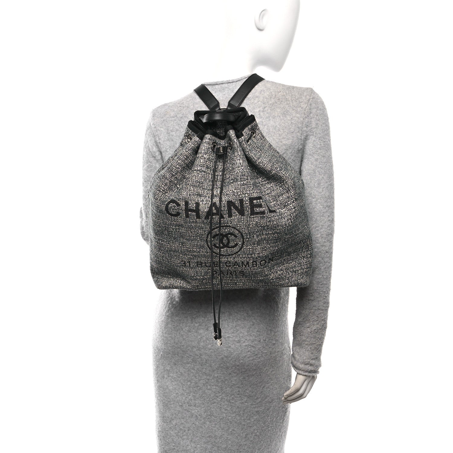 Chanel Canvas Large Deauville Backpack Charcoal 2 of 10