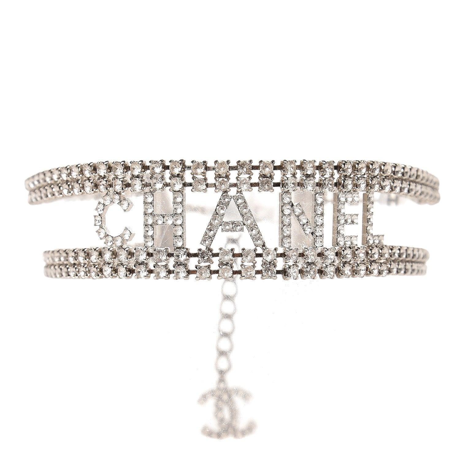 Chanel Crystal CC Logo Choker Necklace Silver 254615 – FASHIONPHILE