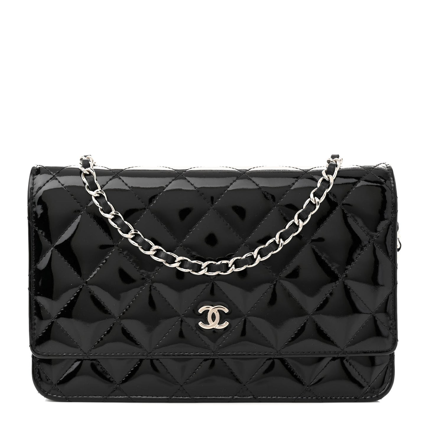 Patent Quilted Wallet On Chain WOC Black