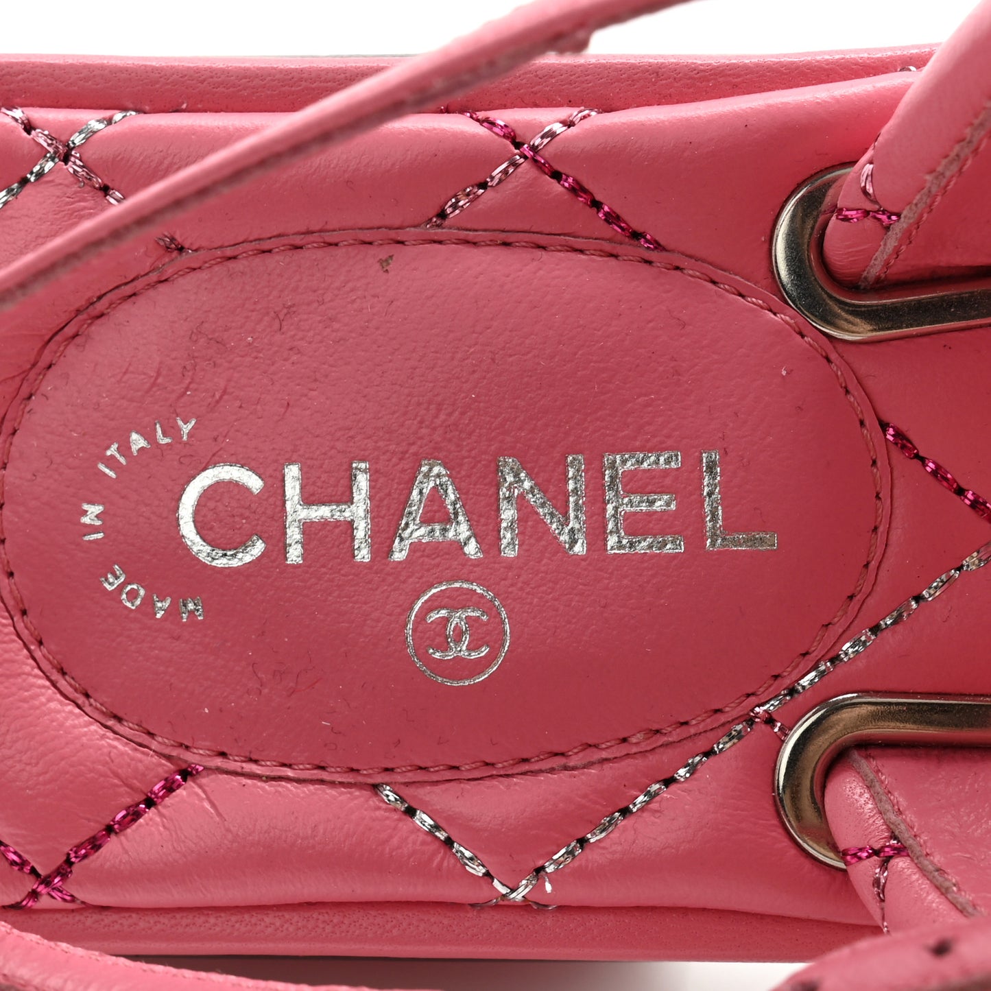 Lambskin Crystal Stitched CC Thong Sandals 36 Pink