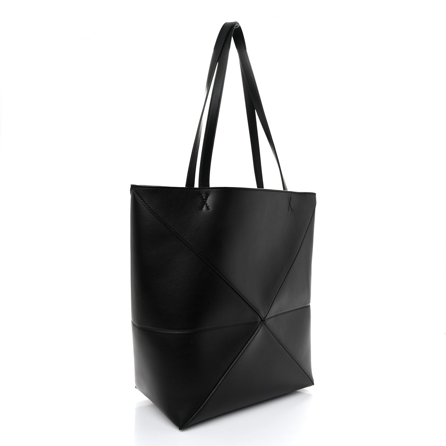 Shiny Calfskin Medium Puzzle Fold Tote Black