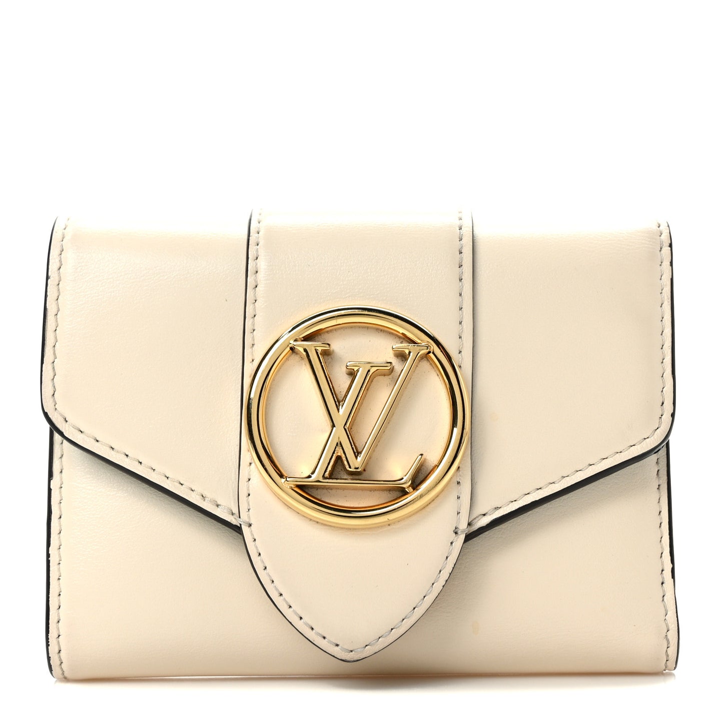 Smooth Calfskin LV Pont 9 Compact Wallet Creme