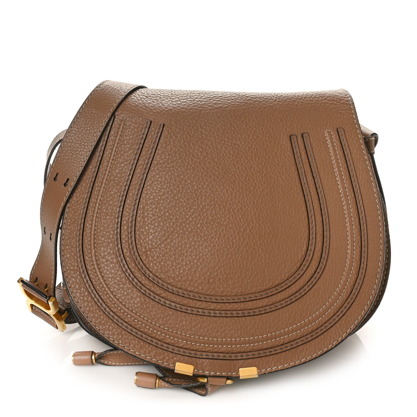 Calfskin Medium Marcie Round Crossbody Bag Nut