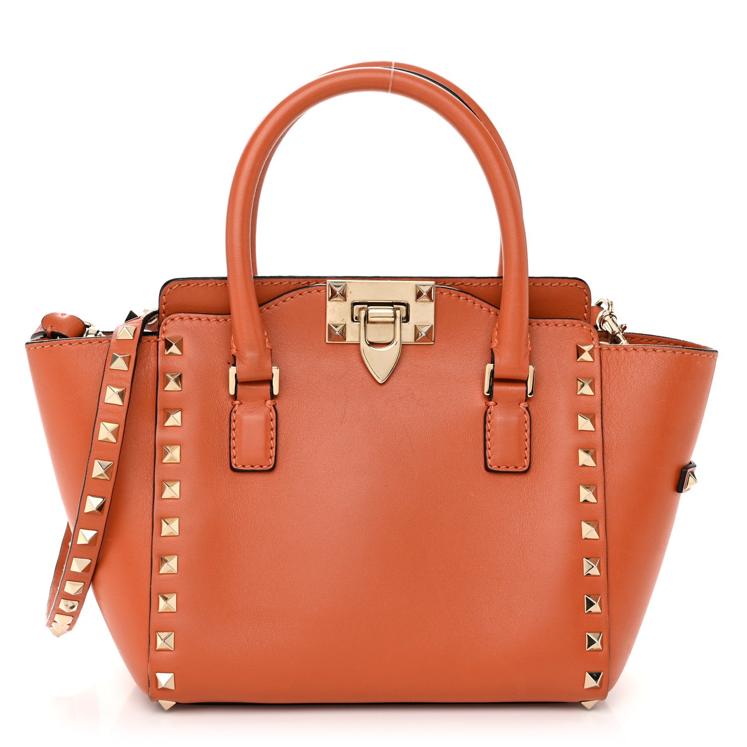 Valentino Garavani Vitello MIni Rockstud Double Handle Tote Orange 1 of 11