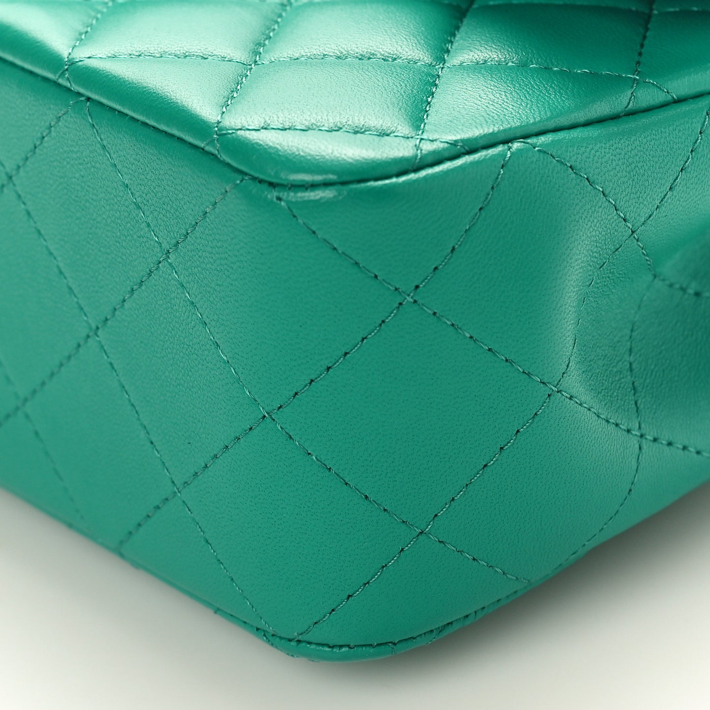 Lambskin Quilted Mini Top Handle Rectangular Flap Green Dark Blue
