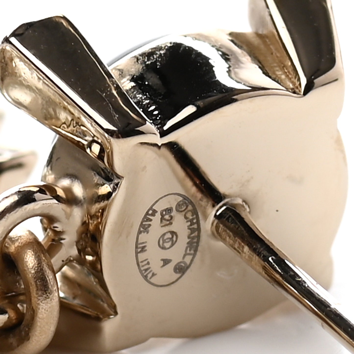 Resin Crystal Pearl CC Drop Earrings Black Gold