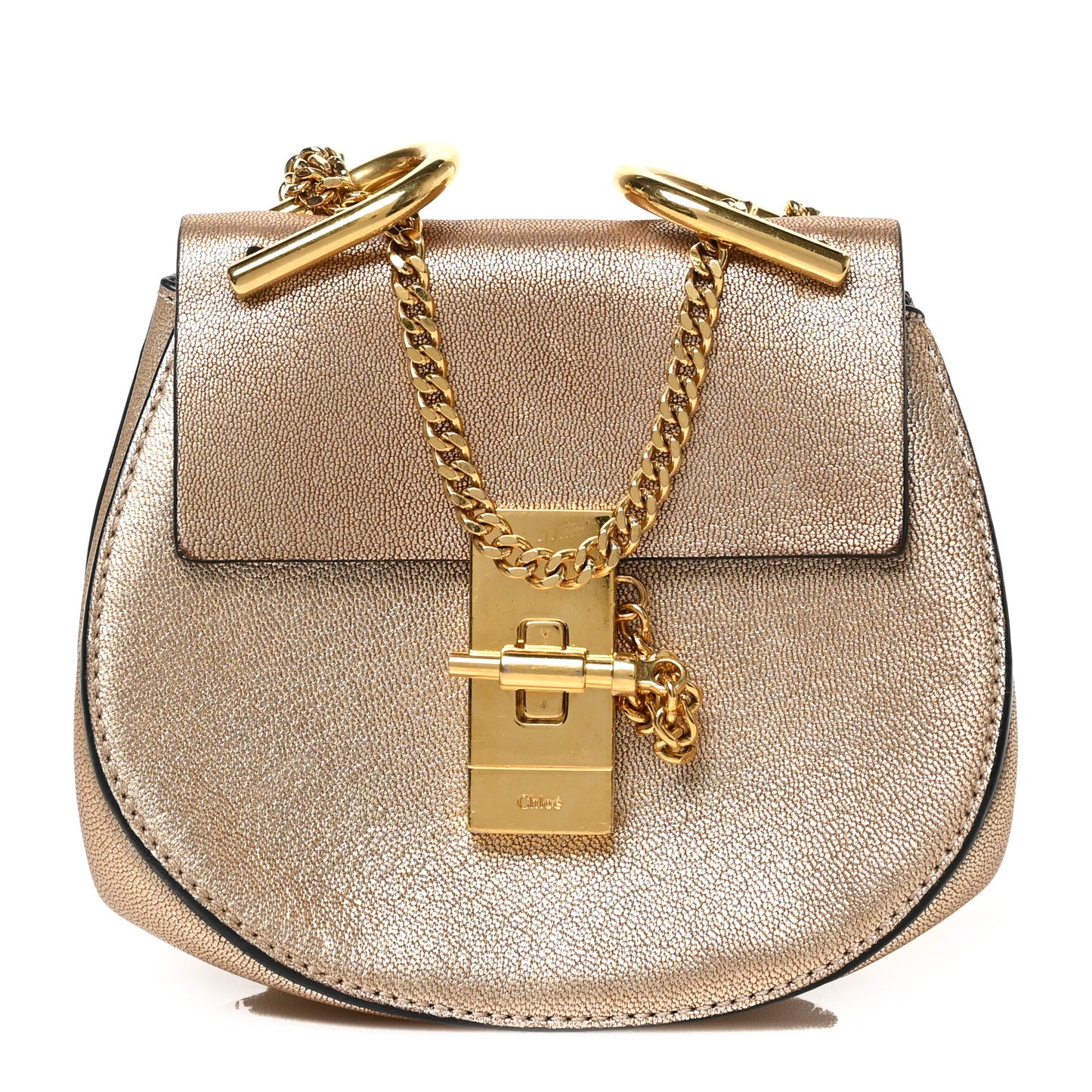 Metallic Grained Goatskin Nano Drew Shoulder Bag Abstract Gold