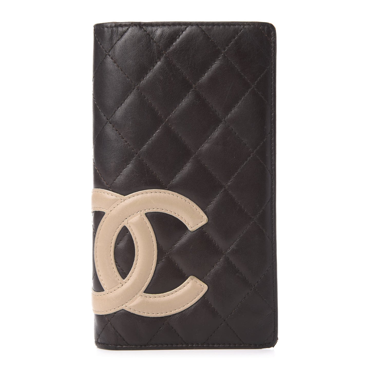 Calfskin Quilted Cambon Yen Wallet Brown Beige