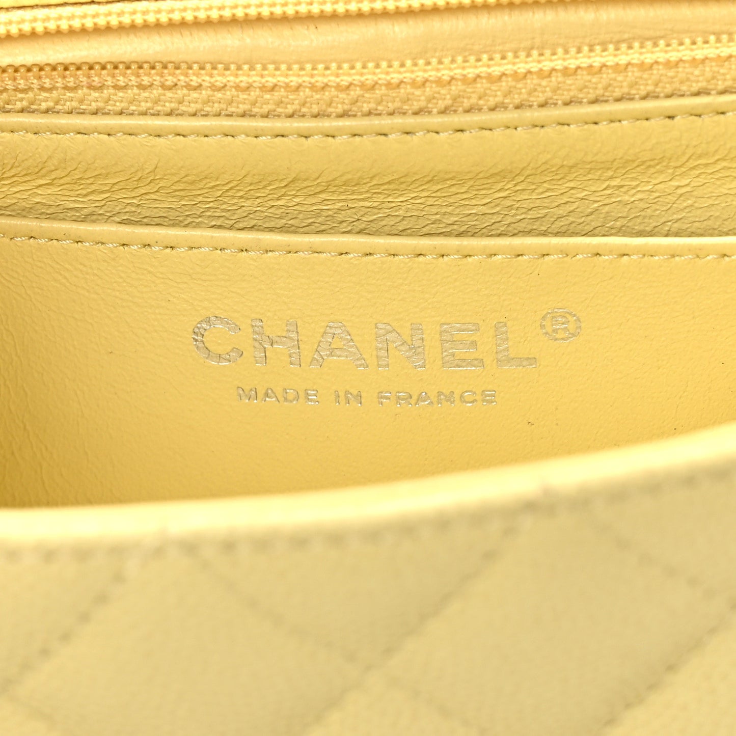 Caviar Quilted Mini Rectangular Flap Light Yellow