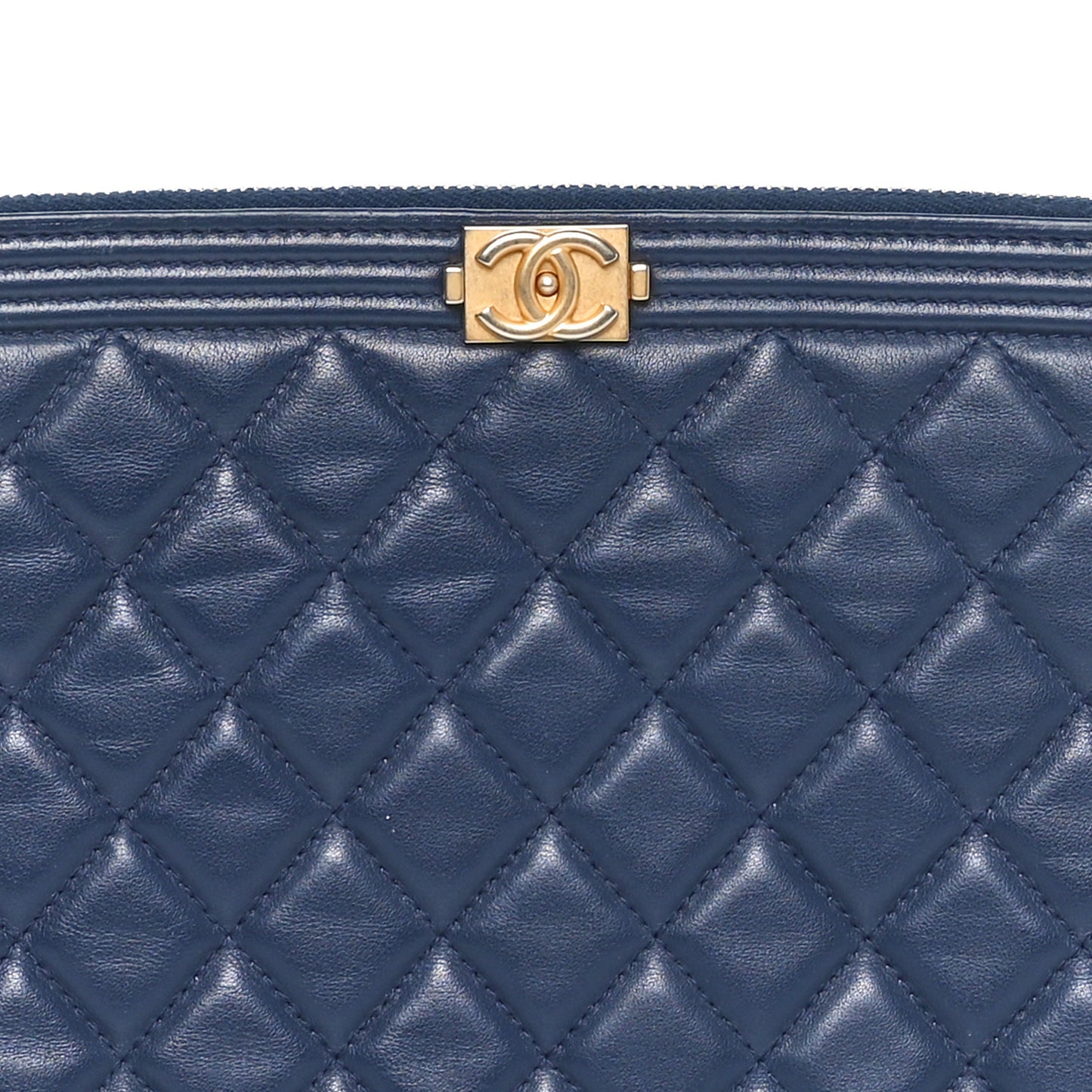 Lambskin Quilted Medium Boy Cosmetic Case Navy