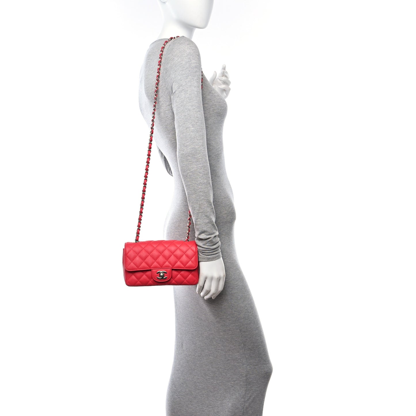 Caviar Quilted Mini Rectangular Flap Dark Pink