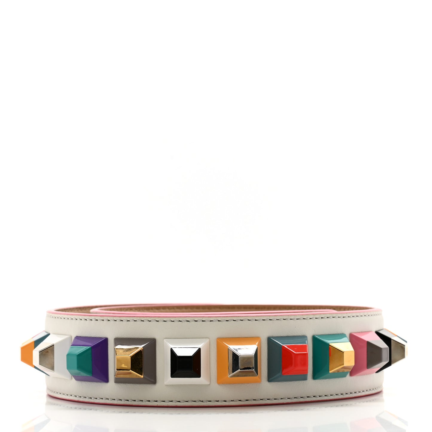 Vitello Dolce Plexiglass Bi-Color Studded Strap You White Ice Cuoio Multicolor