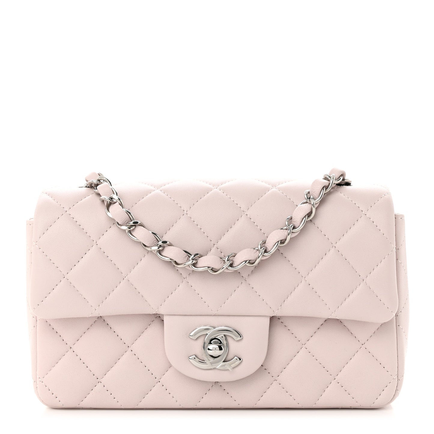 Lambskin Quilted Mini Rectangular Flap Light Purple