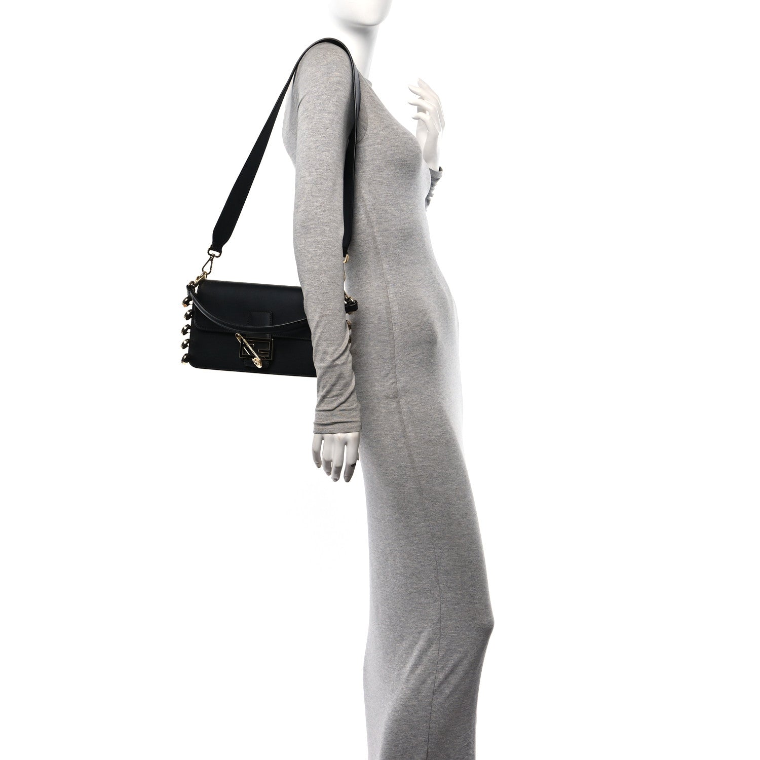 Fendi X VERSACE Vitello Seta Fendace Brooch Baguette Black 2 of 11