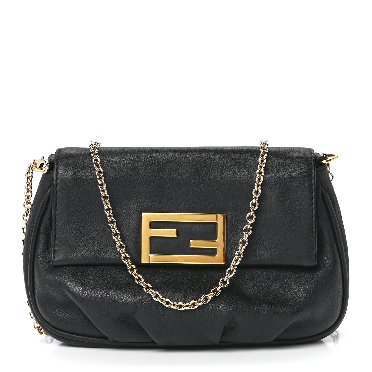 Vitello Flamingo Fendista Pouchette Crossbody Black