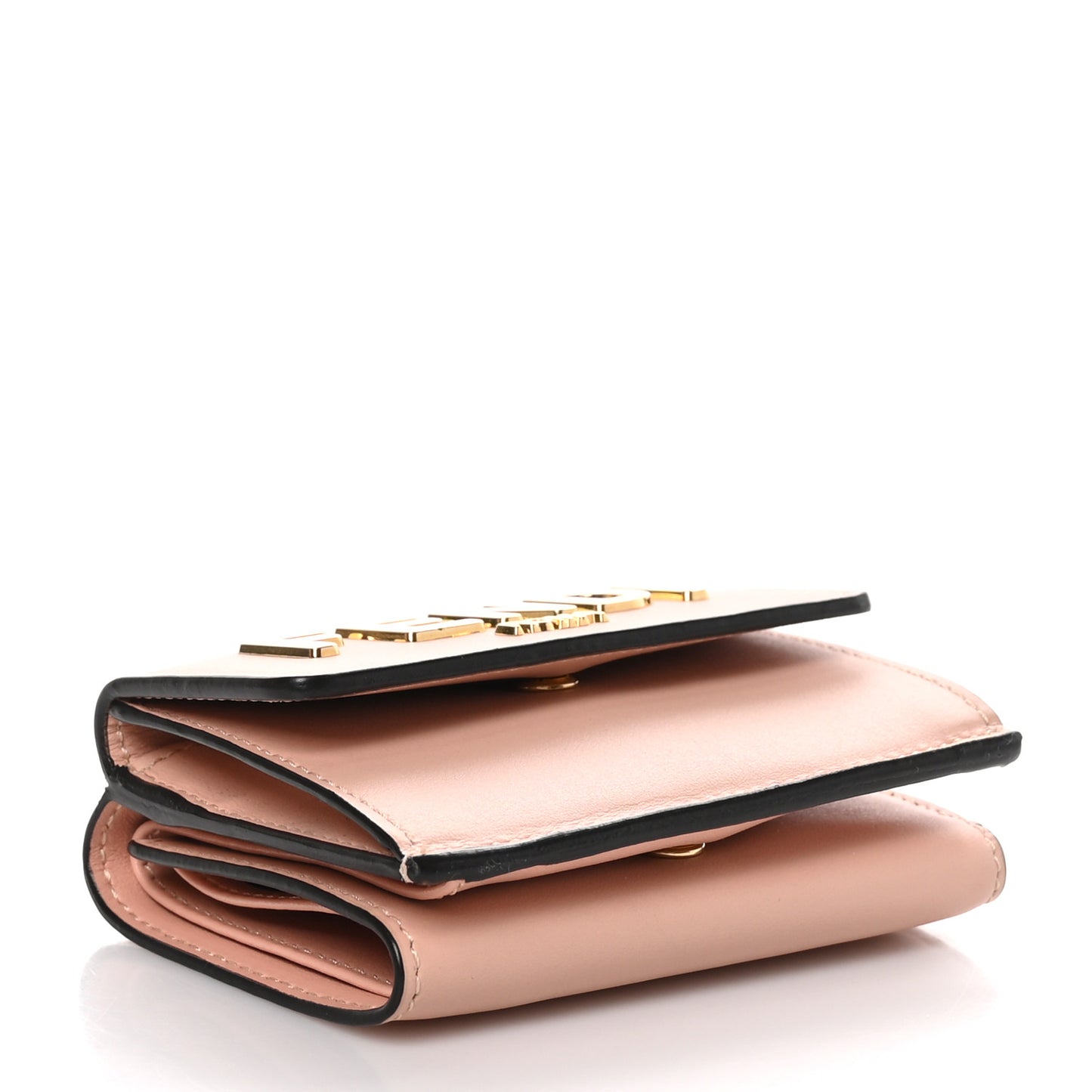 Vitello Kyoto Metal Fendi Roma Logo Micro Trifold Wallet with Chain Light Rose