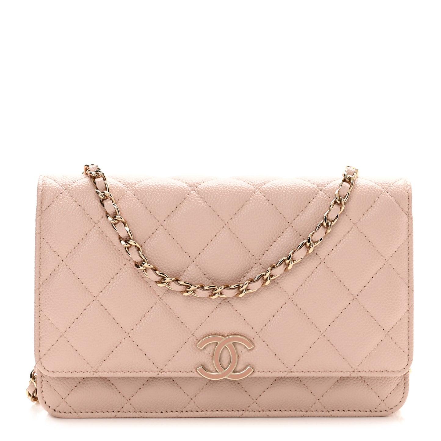 Caviar Quilted Enamel Wallet on Chain WOC Light Pink