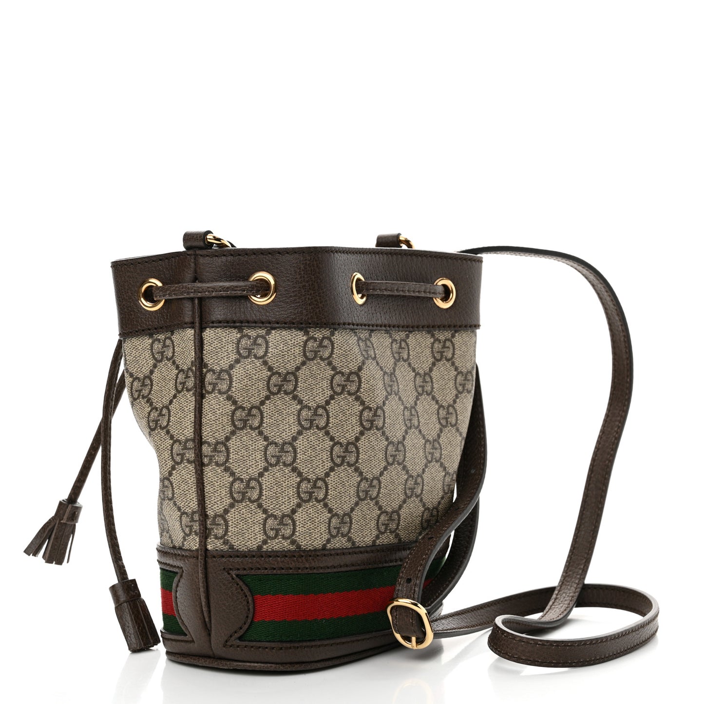 GG Supreme Monogram Web Mini Ophidia Bucket Bag Brown