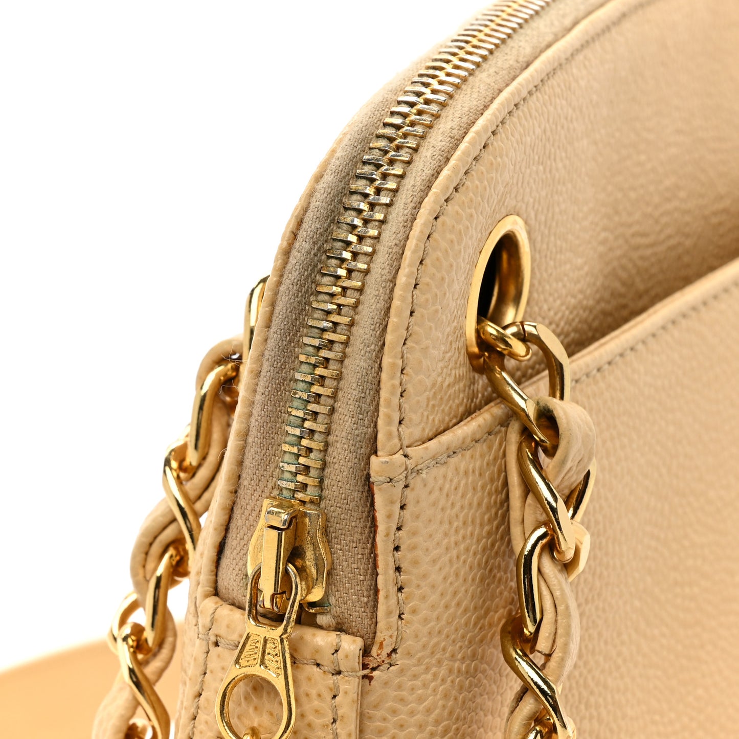 Caviar Logo Shoulder Bag Beige
