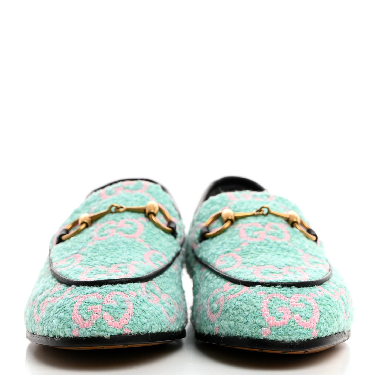 Tweed GG Monogram Horsebit Womens Jordaan Loafers 35.5 Blue Pink