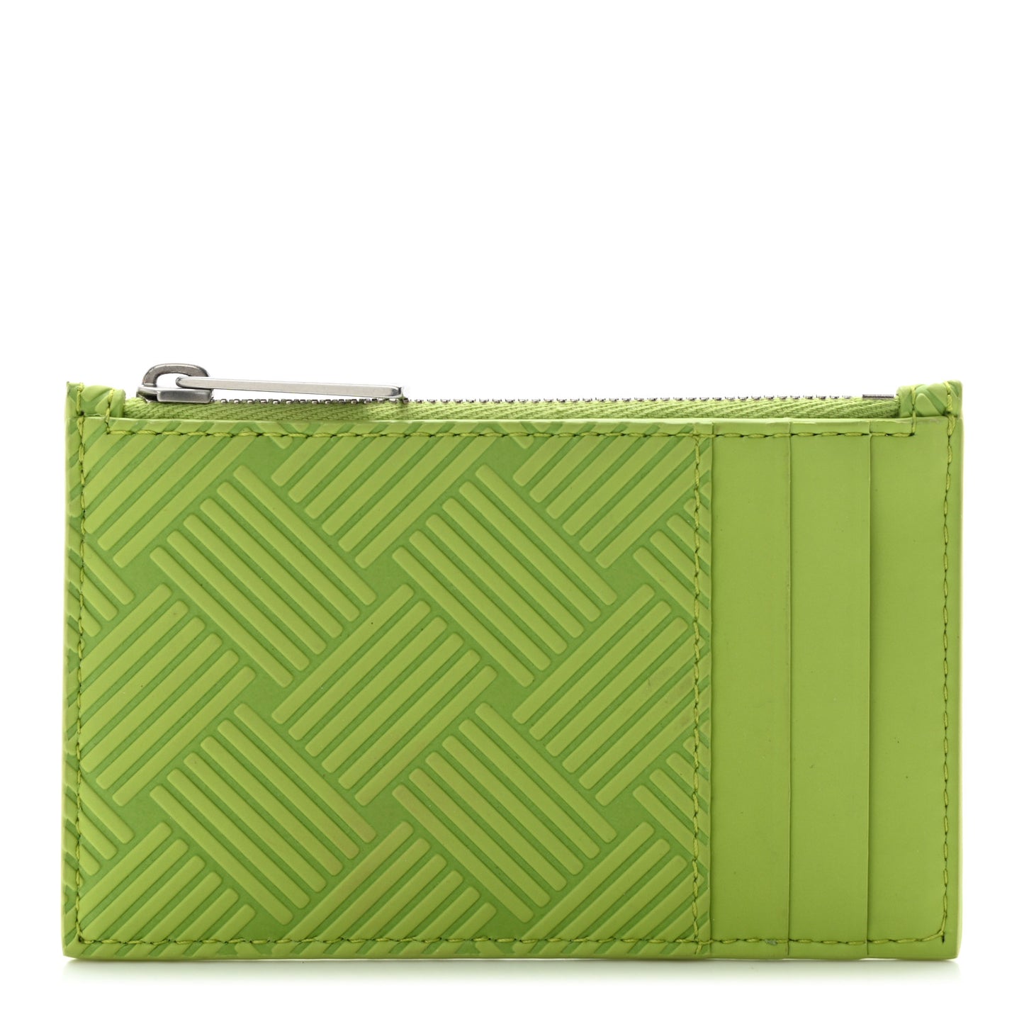 Nappa Embossed Intrecciato Zipped Card Case Kiwi