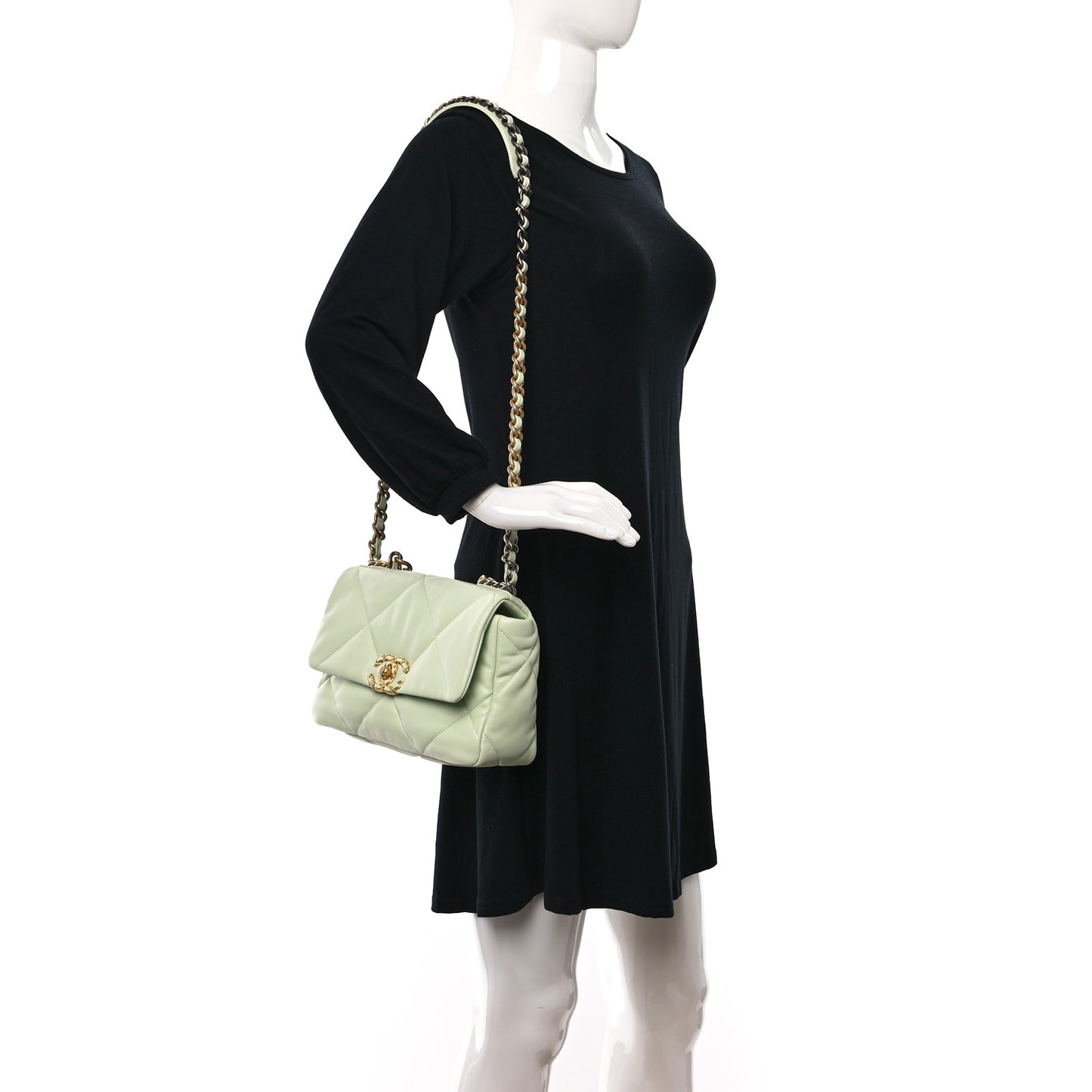 Lambskin Quilted Medium Chanel 19 Flap Light Green