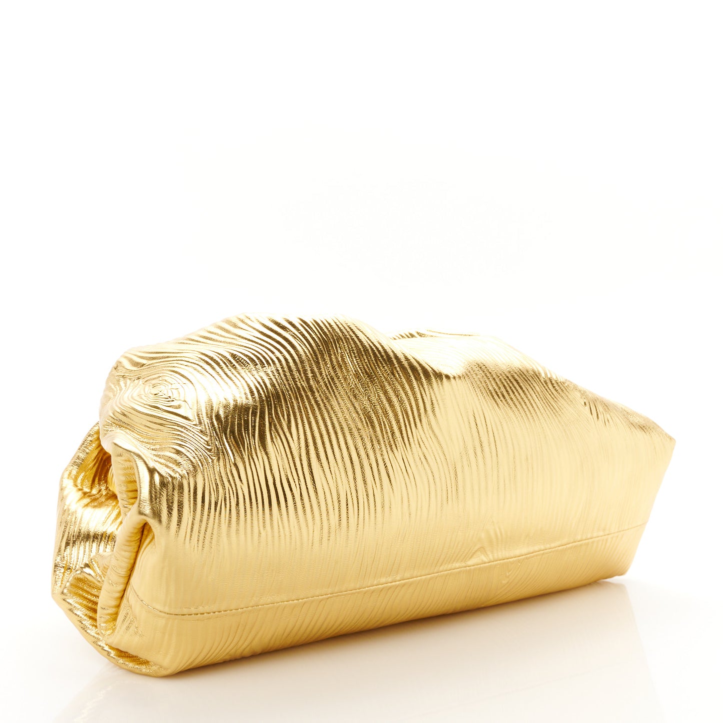 Metallic Bark Calfskin Embossed The Pouch Oversized Clutch Oro