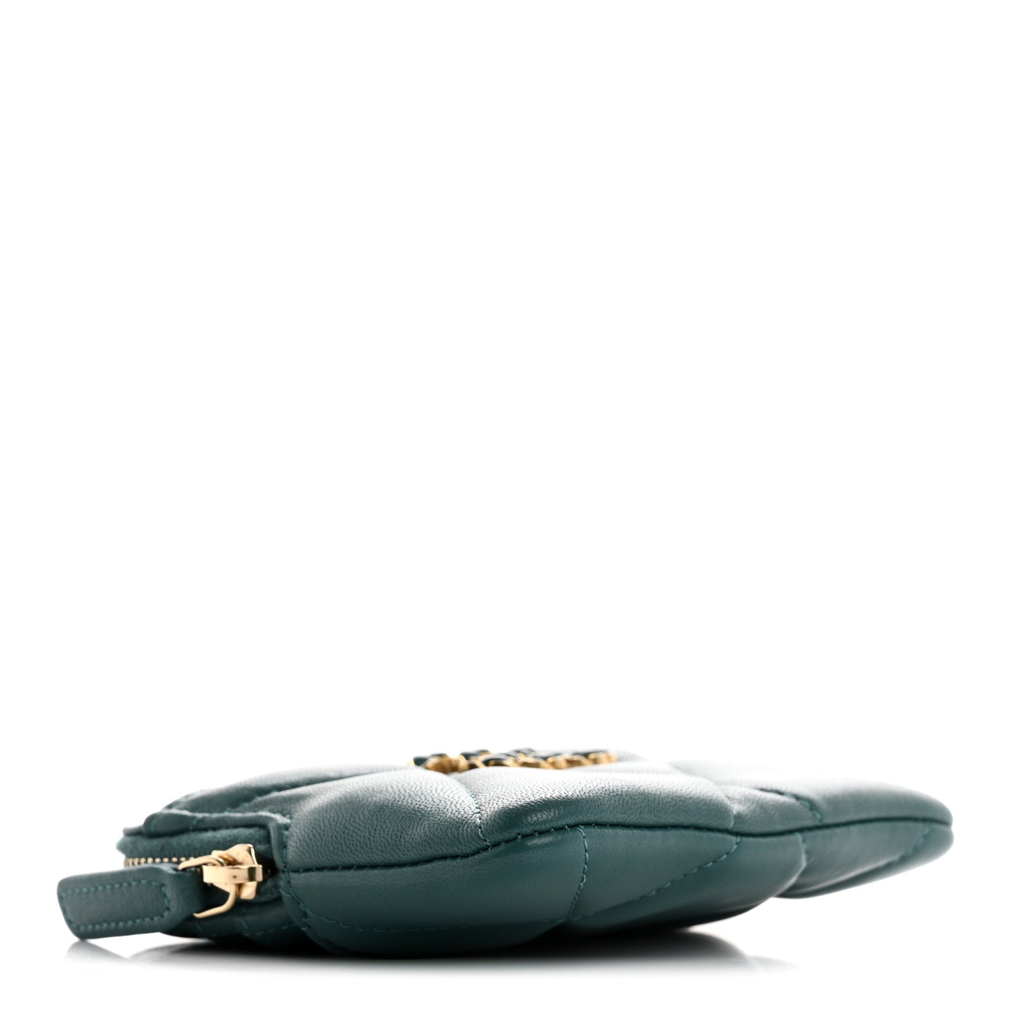 Lambskin Quilted Chanel 19 Zip Card Holder Wallet Dark Green