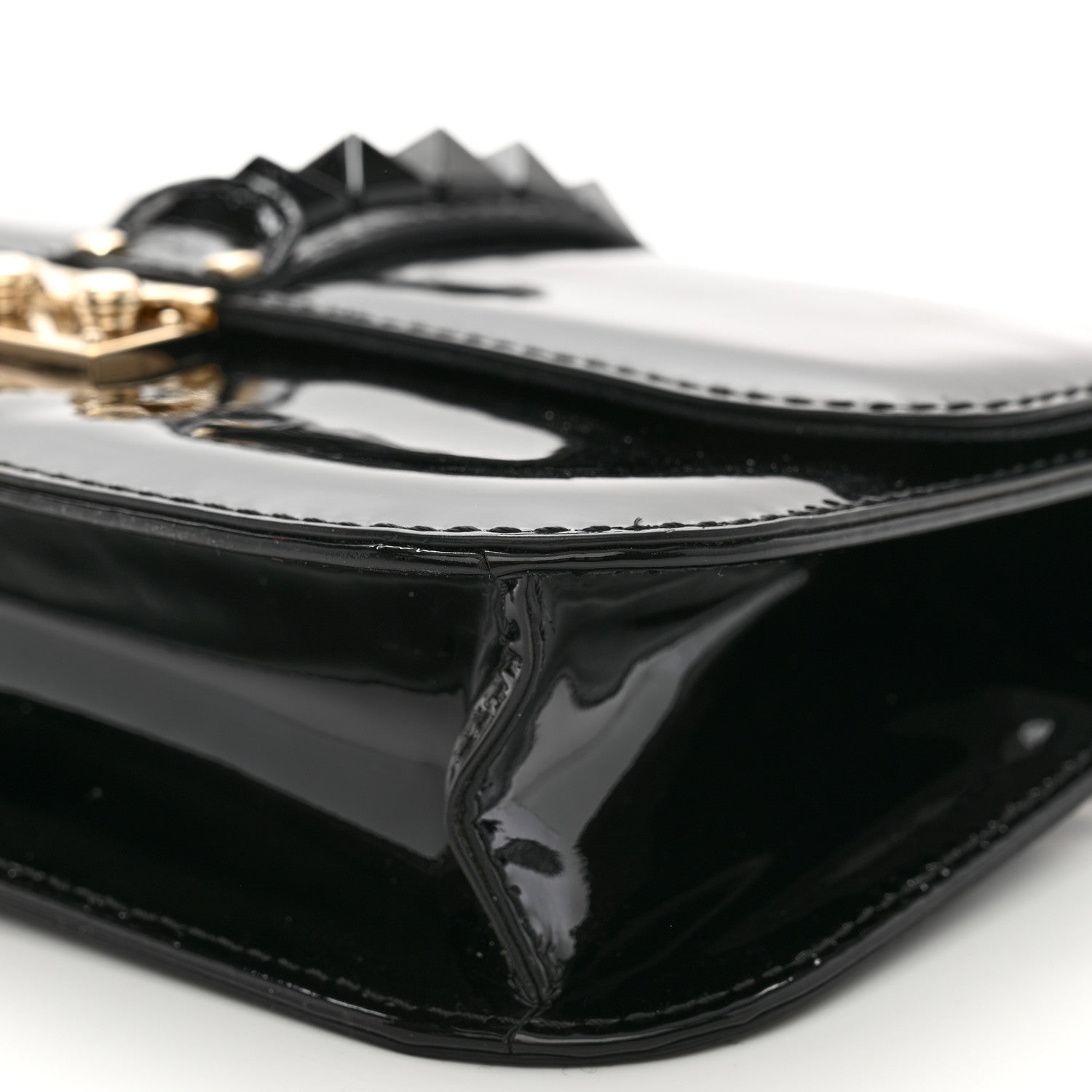 Valentino Garavani Patent Monochrome Medium Glam Lock Rockstud Flap Black 9 of 11