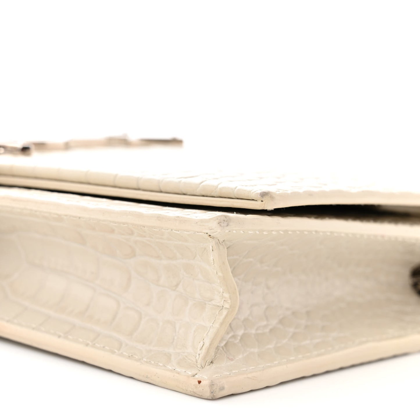 Calfskin Crocodile Embossed Kate Monogram Tassel Chain Wallet Crema Soft