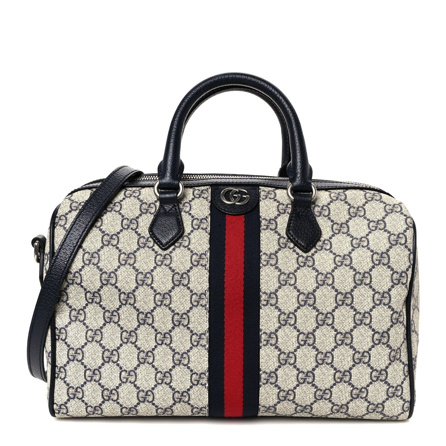 Gucci GG Supreme Monogram Web Medium Ophidia Top Handle Bag Beige