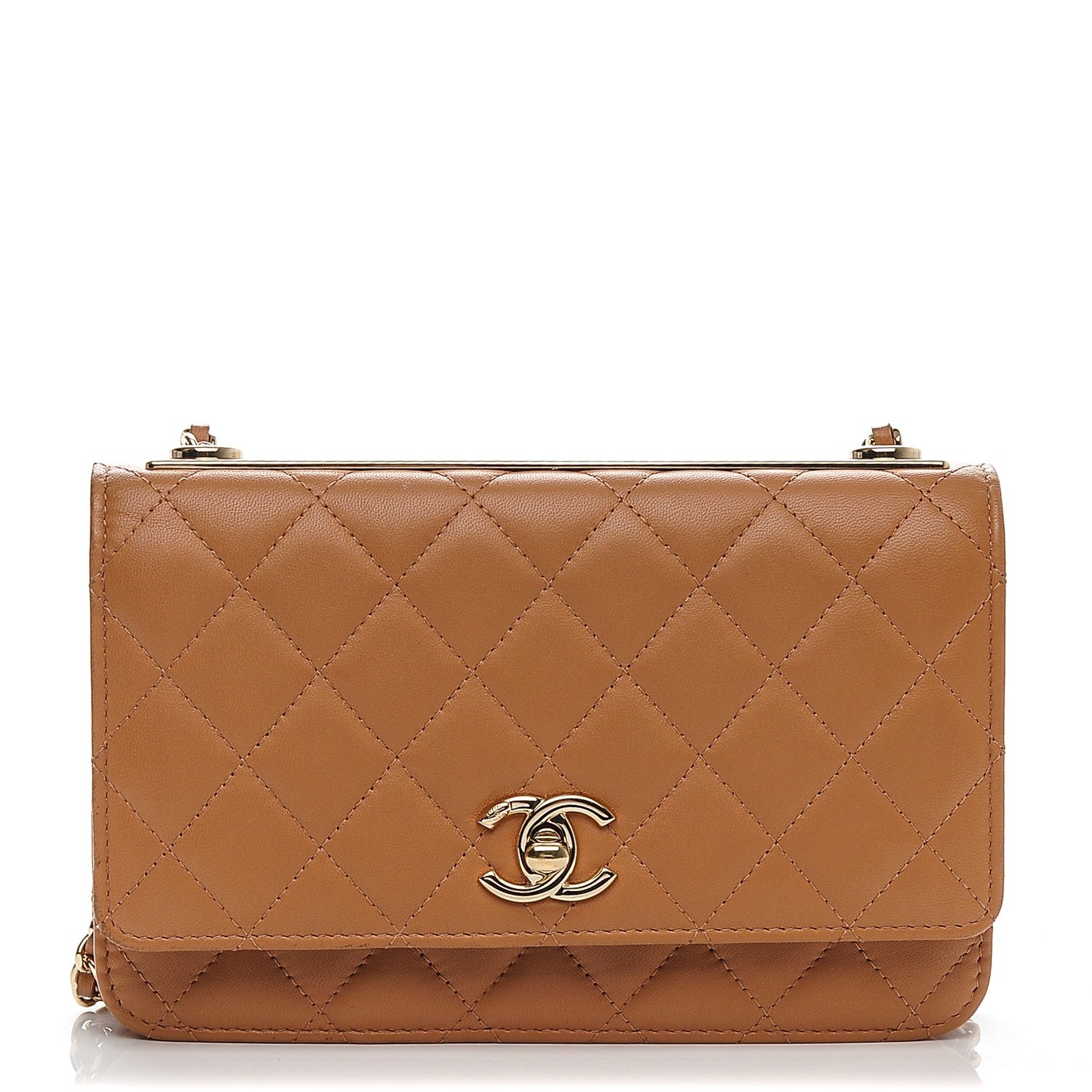 CHANEL　濃キャメル　ショルダーバッグ Chanel Lambskin Quilted Trendy CC Wallet On Chain WOC Camel 186217