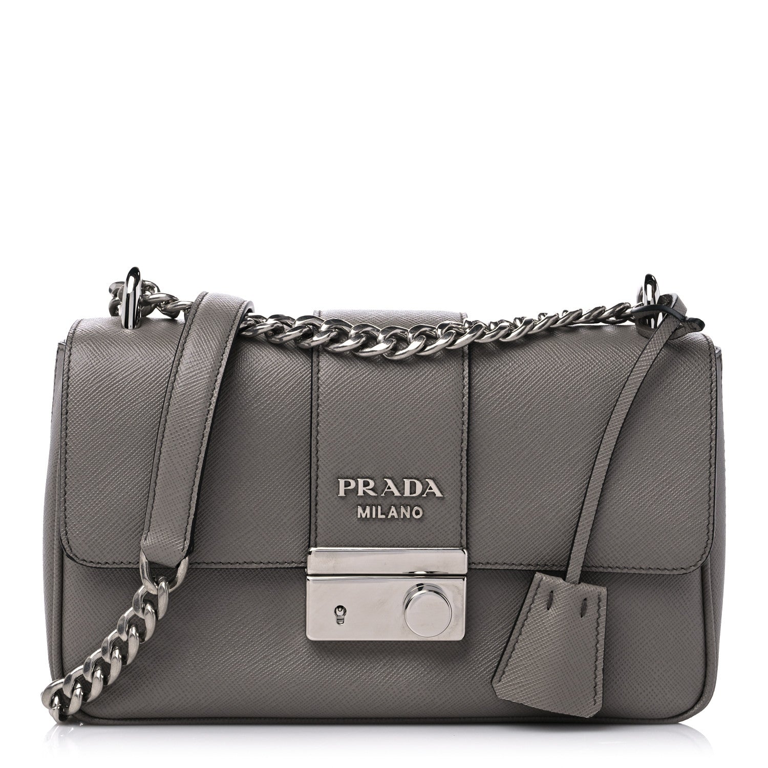 Prada Saffiano Pattina Sound Chain Crossbody Bag Grey 1323132