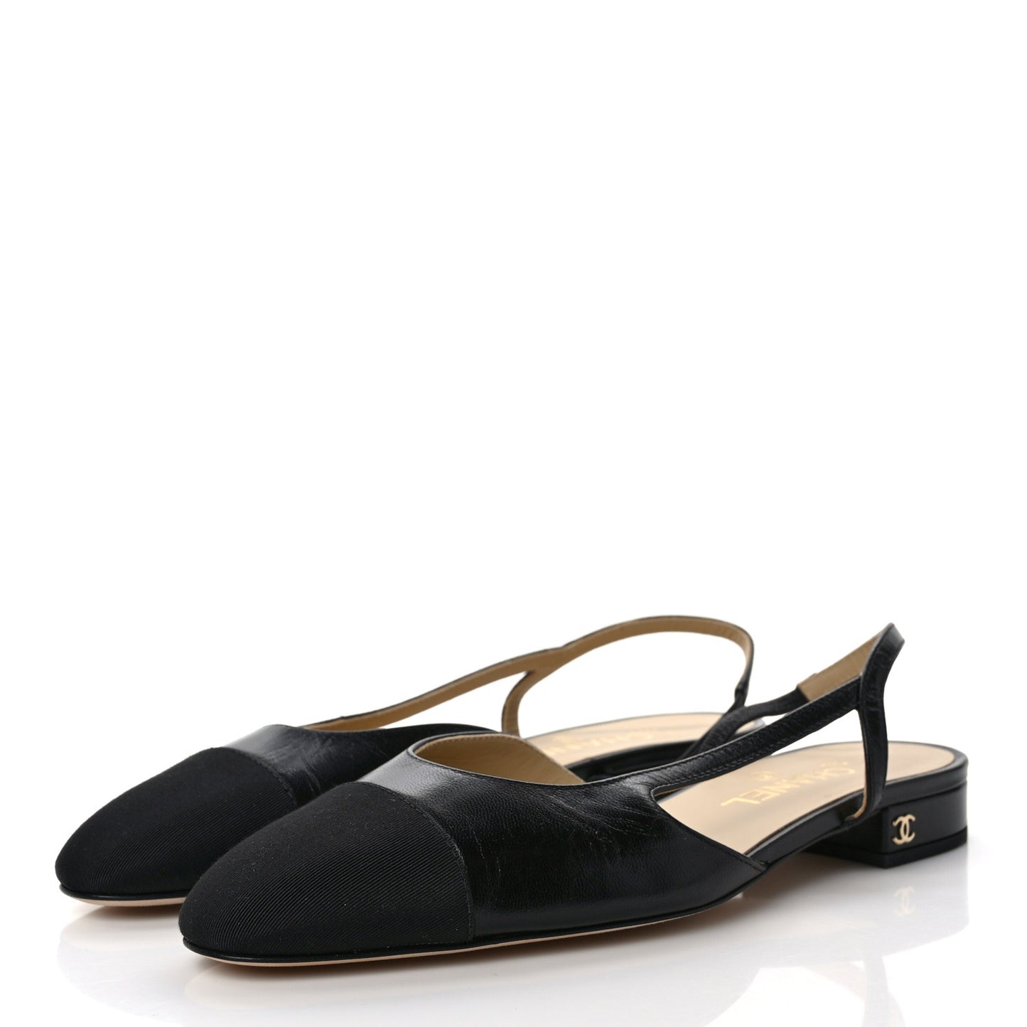 Goatskin Grosgrain CC Slingback Flats 38 Black