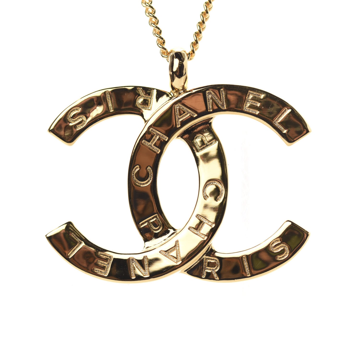 Metal CC Paris Button Necklace Gold