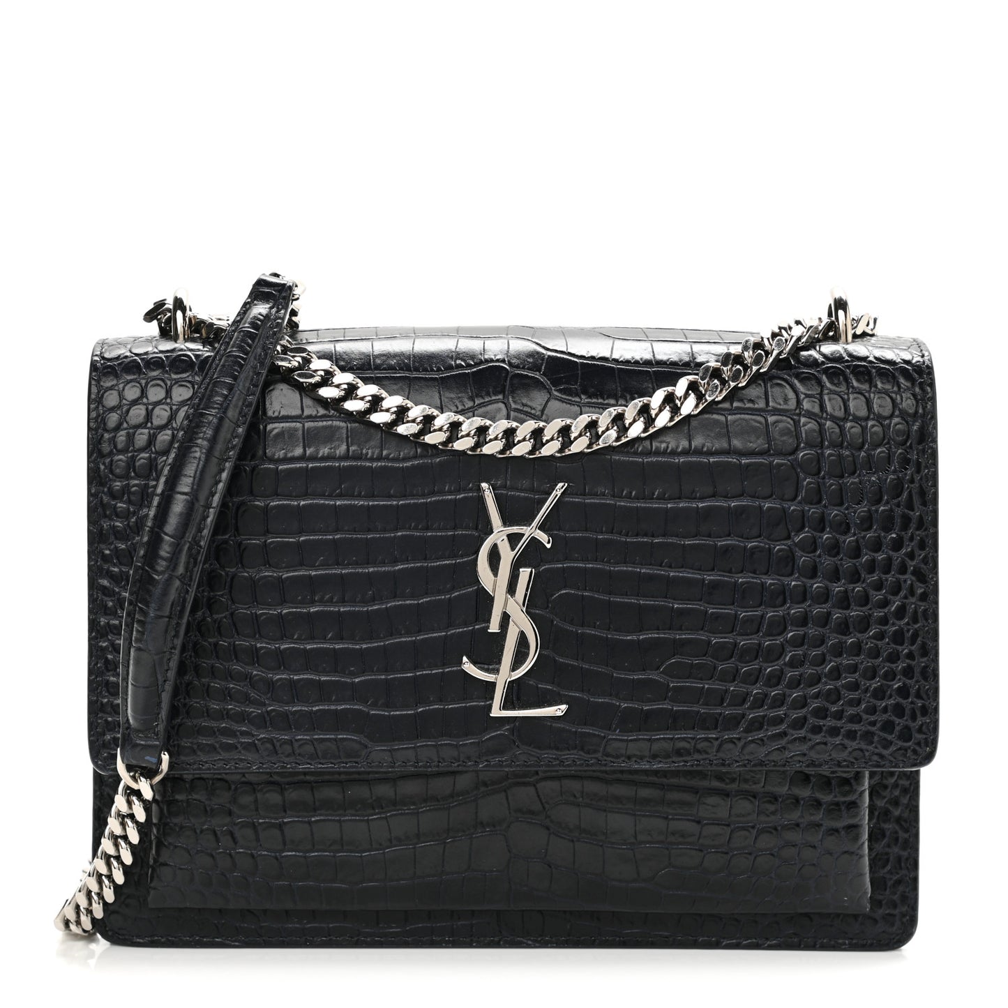 Calfskin Crocodile Embossed Medium Monogram Sunset Navy