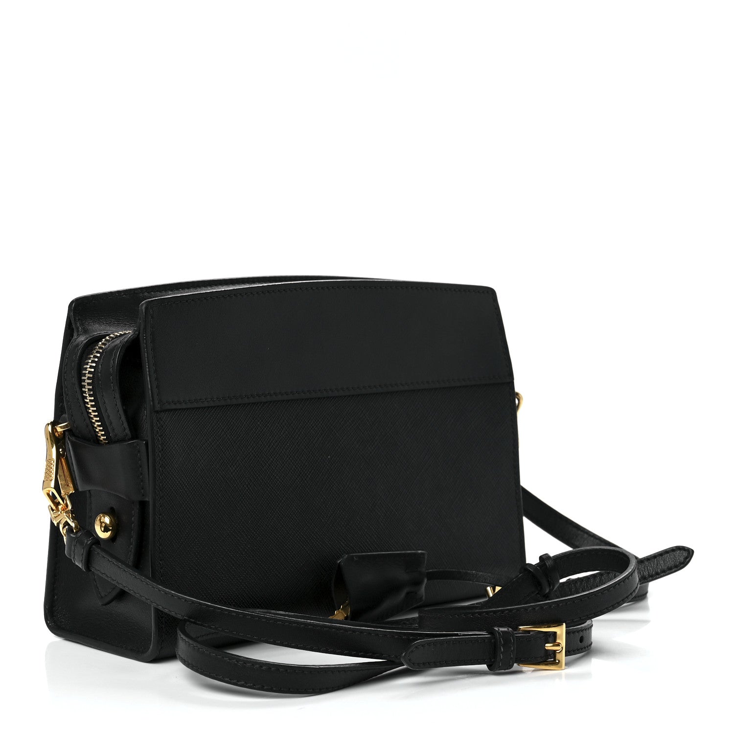 Prada Saffiano City Calfskin Esplanade Crossbody Bag Black 3 of 11