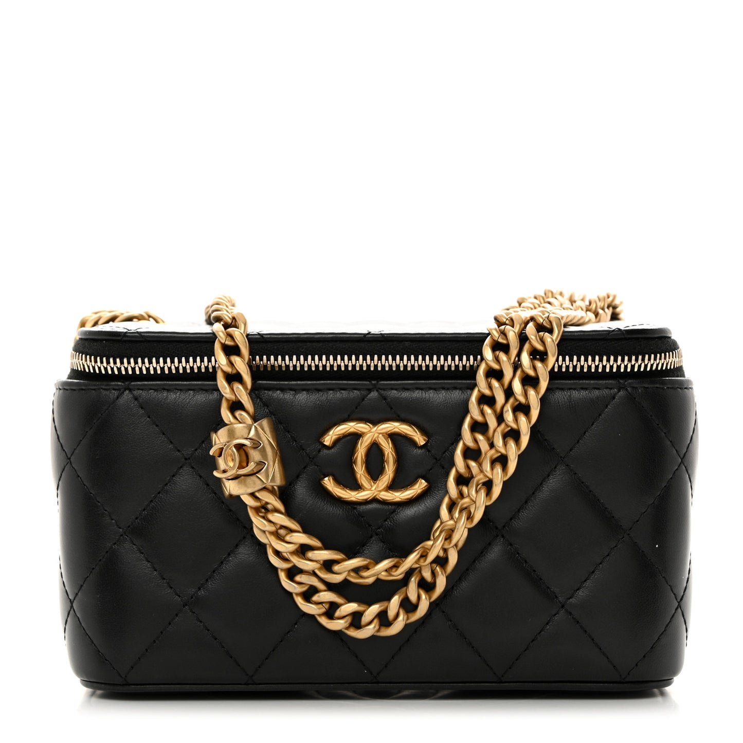 Lambskin Quilted Small Pillow Crush Vanity Case With Chain Black