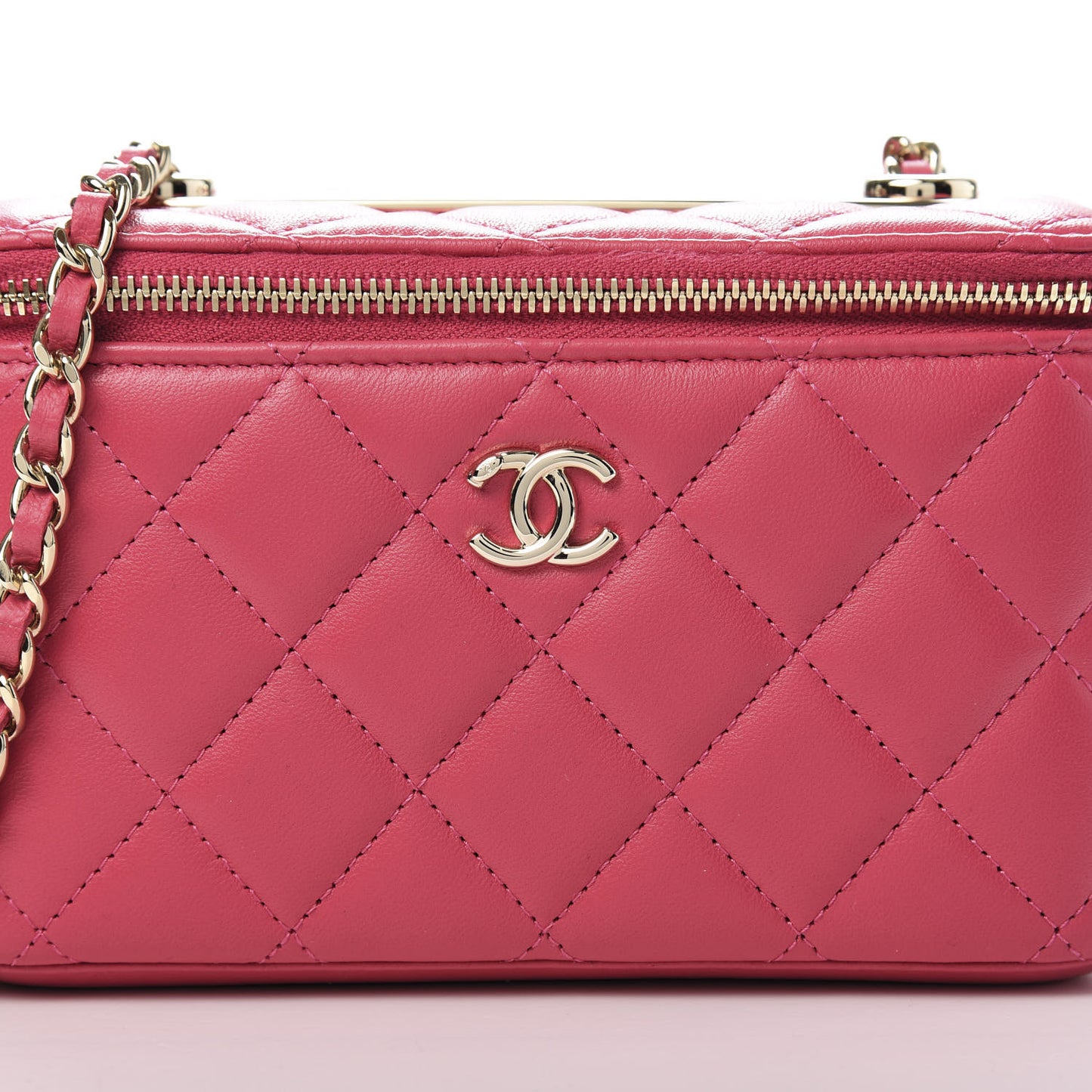 Lambskin Quilted Trendy Small Vanity Case With Chain Dark Pink