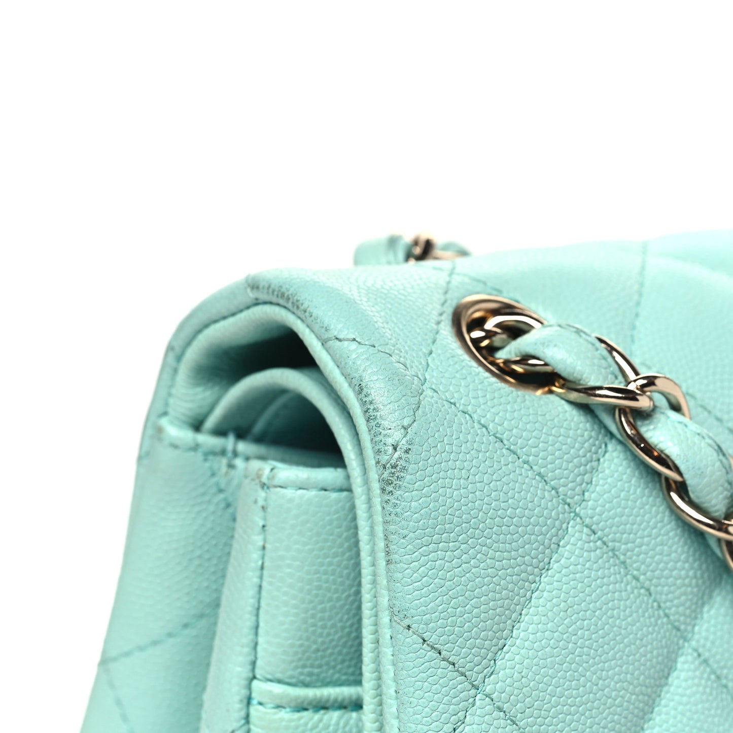 Caviar Quilted Jumbo Double Flap Light Green