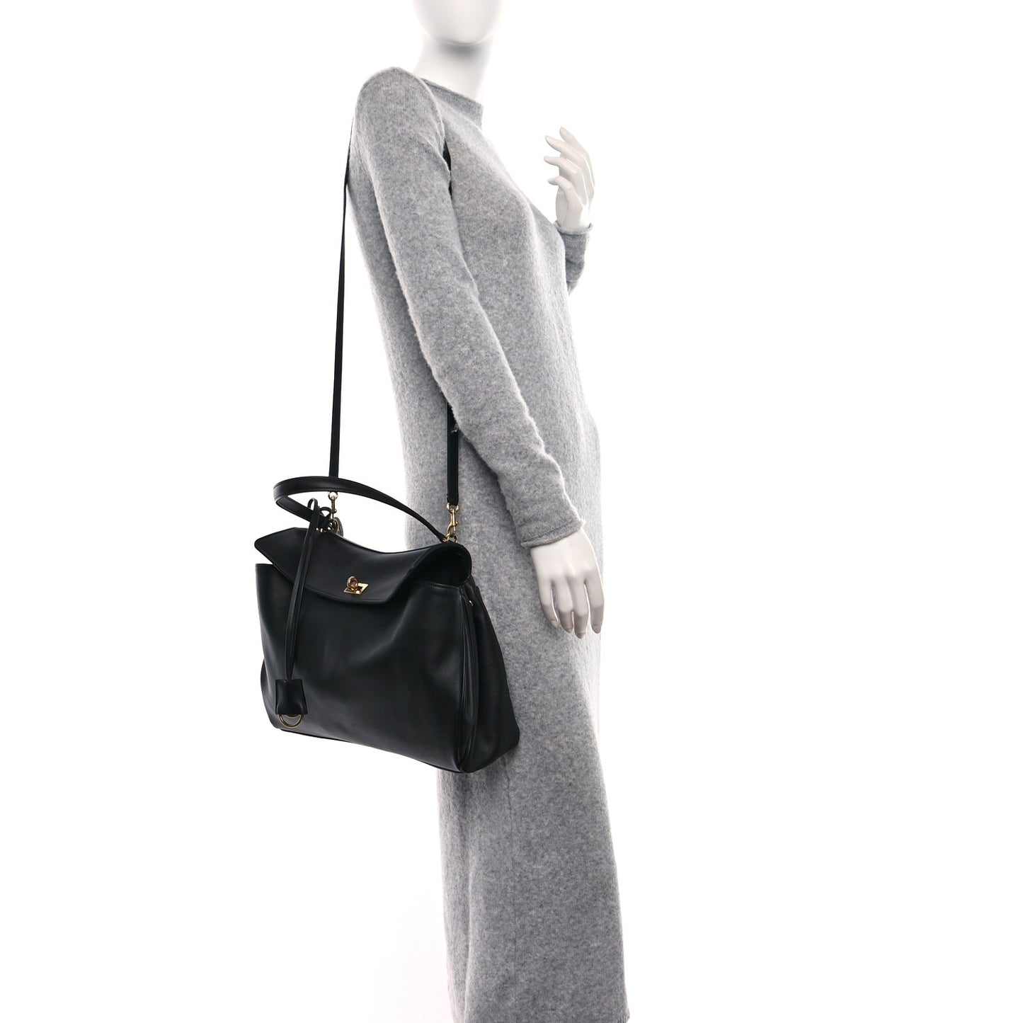 Natural Smooth Calfskin Medium Rodeo Top Handle Handbag Black