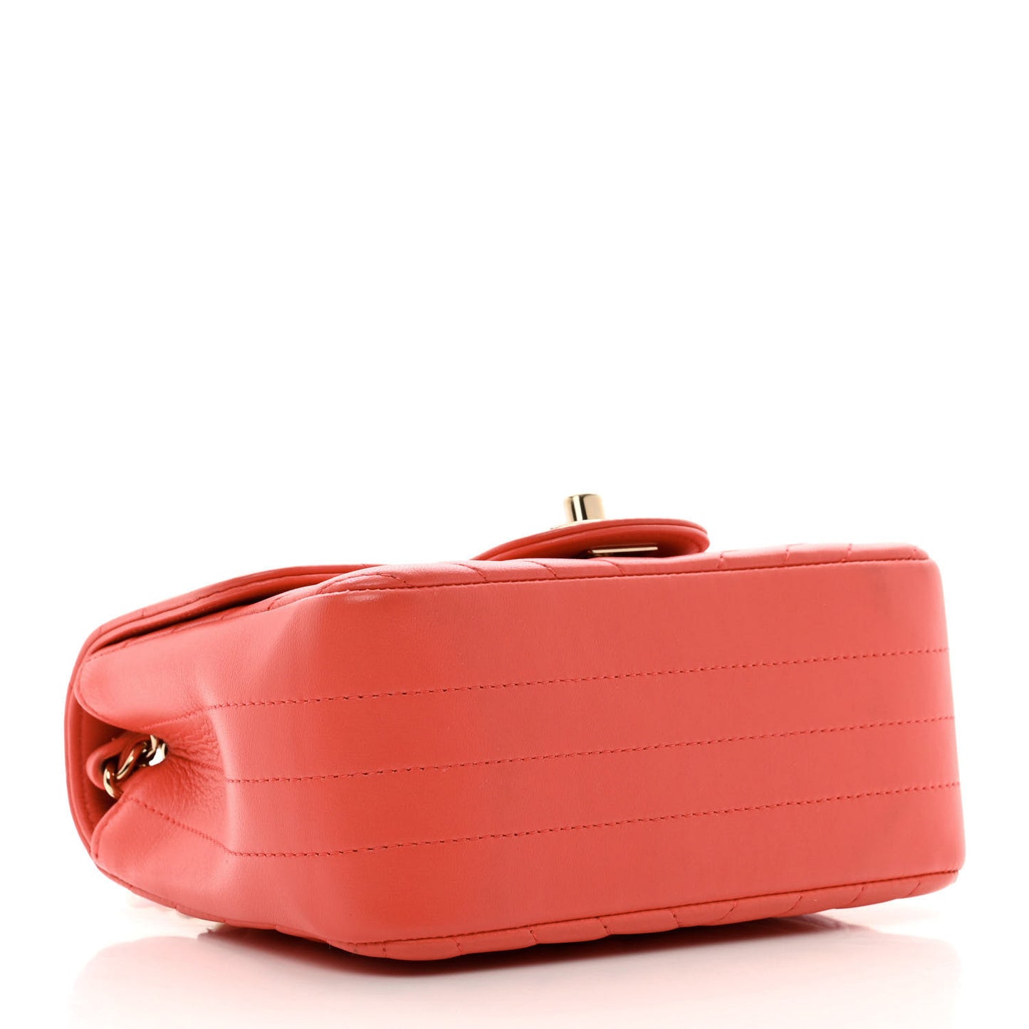 Lambskin Chevron Quilted Mini Square Flap Coral