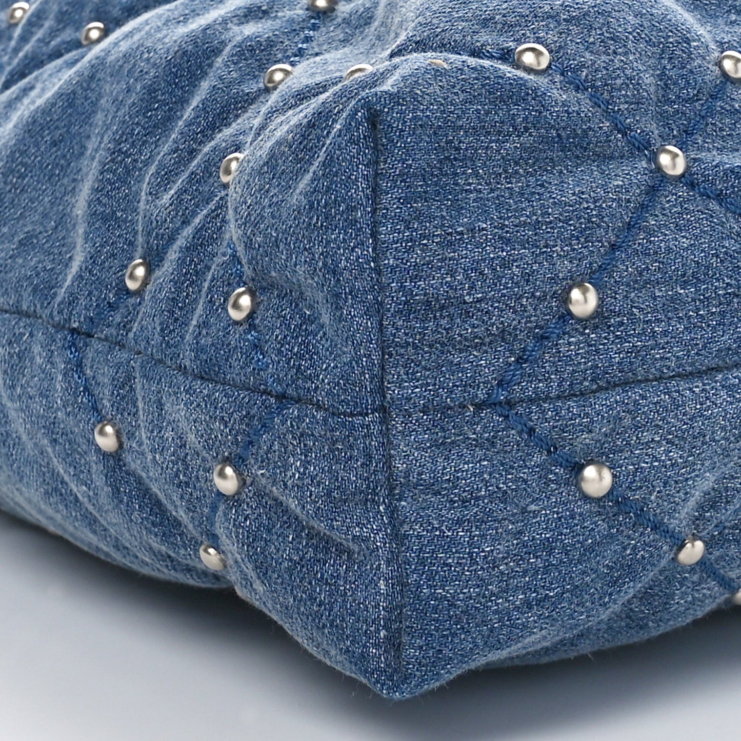 Washed Denim Quilted Studded Small Chanel 22 Blue