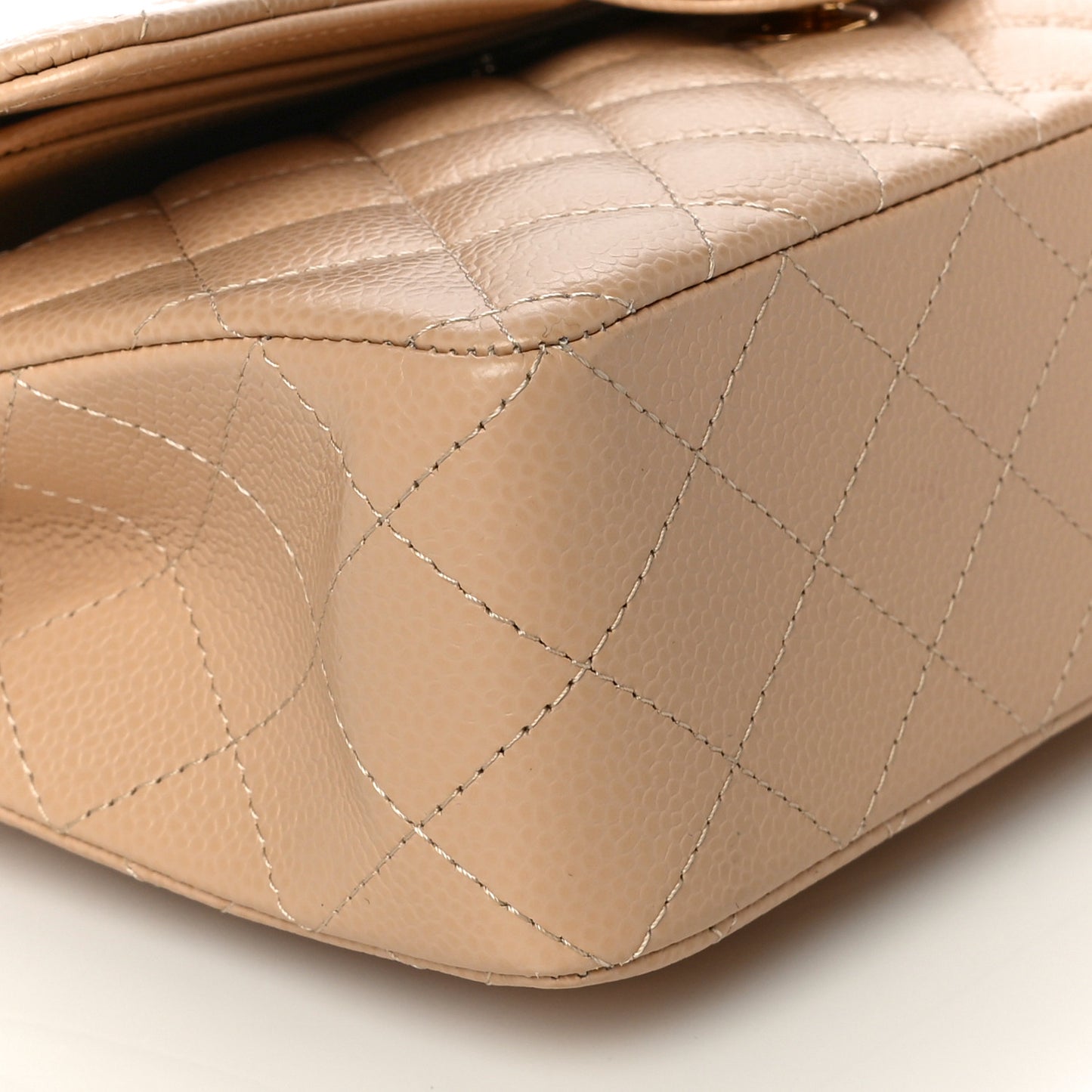 Caviar Quilted Small Double Flap Beige