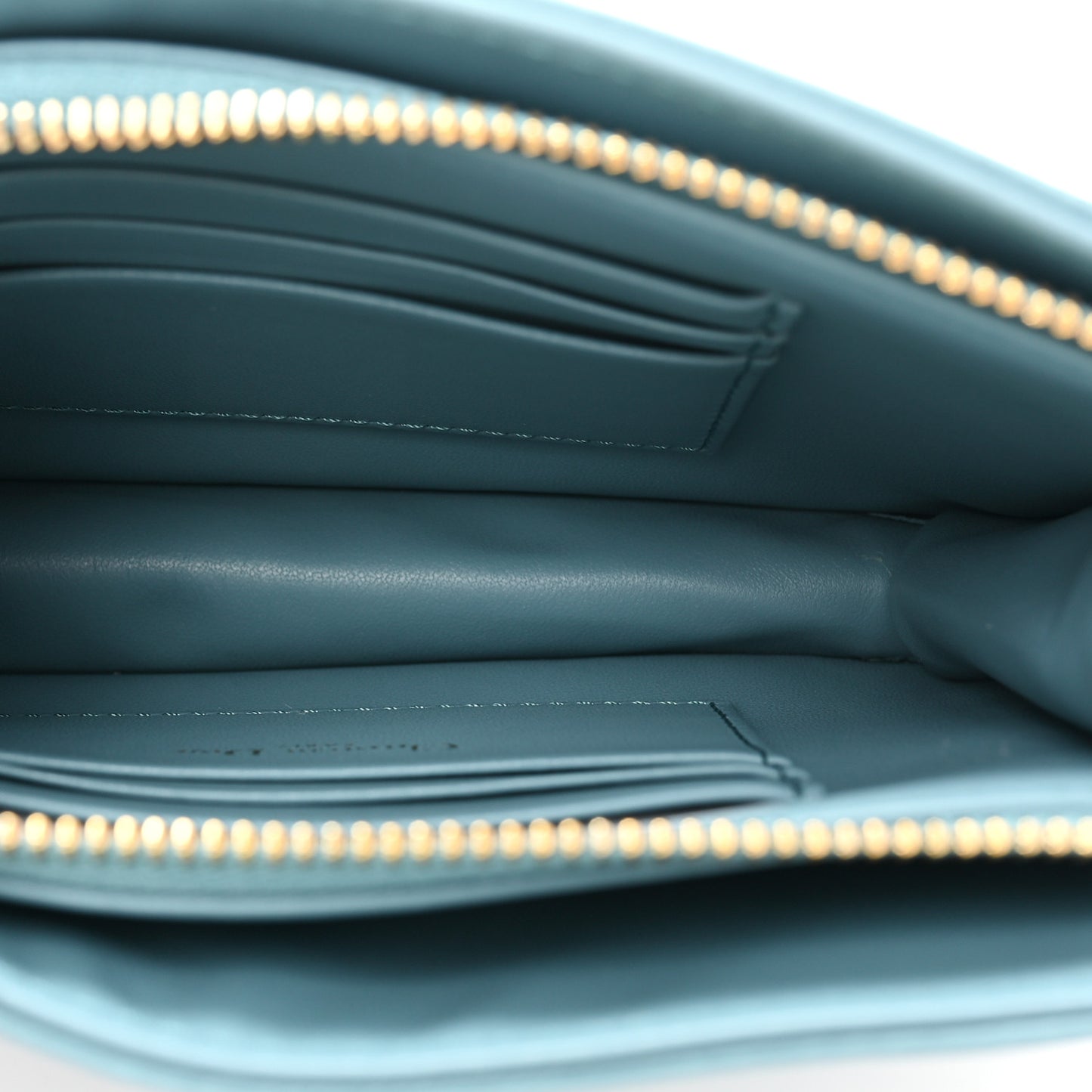 Calfskin Cannage Caro Zipped Pouch With Chain Cloud Blue