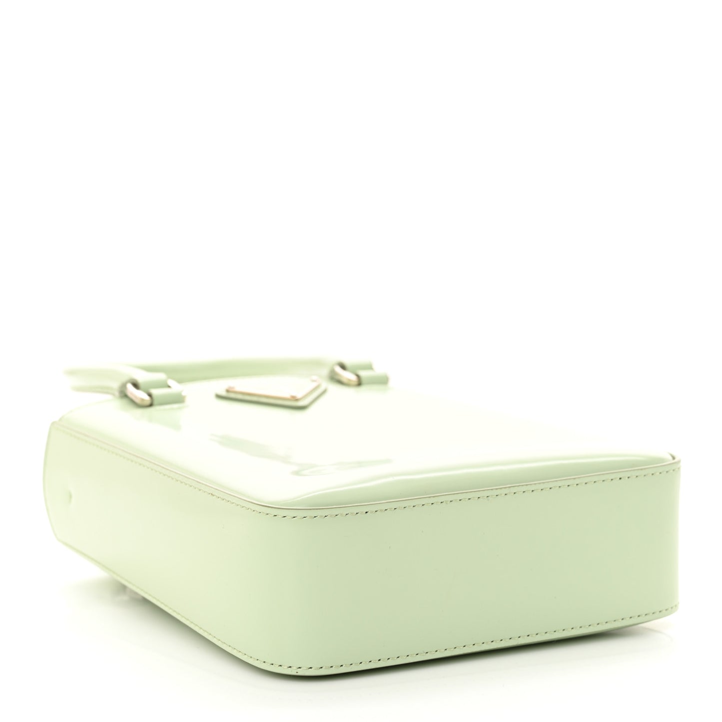 Spazzolato Metal Triangle Logo Small Double Handle Crossbody Tote Acqua