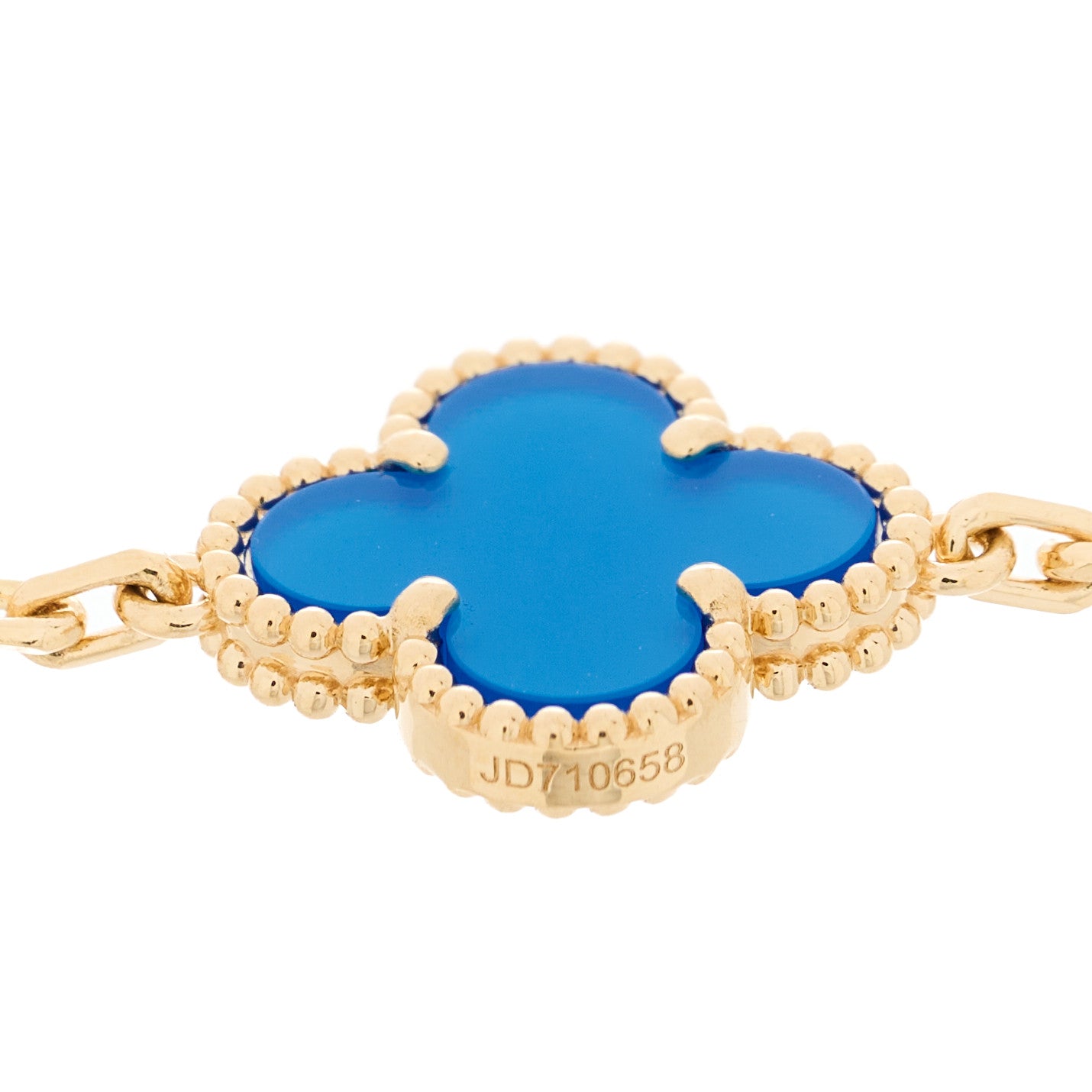 18K Yellow Gold Blue Agate 5 Motifs Vintage Alhambra Bracelet