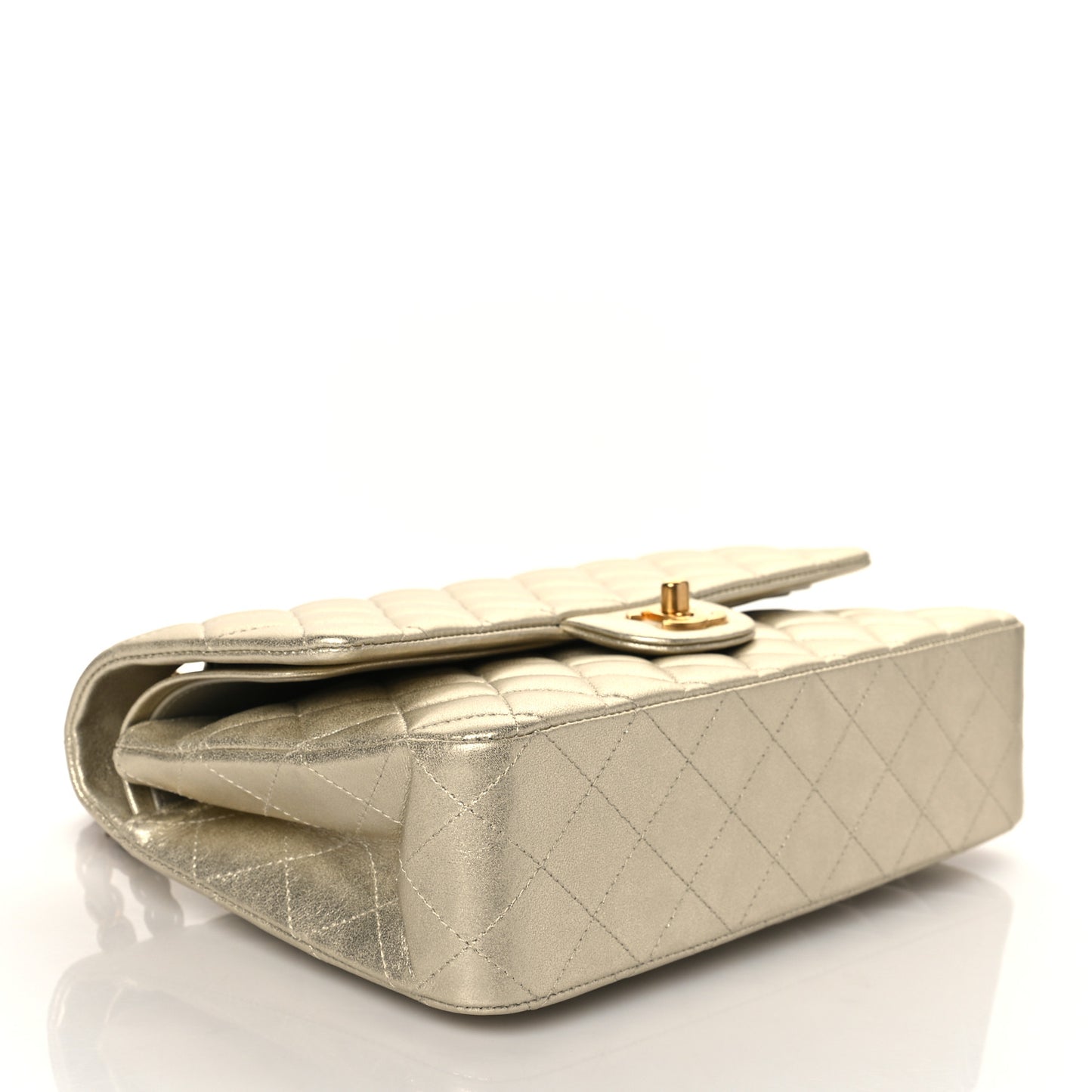 Metallic Lambskin Quilted Medium Double Flap Gold
