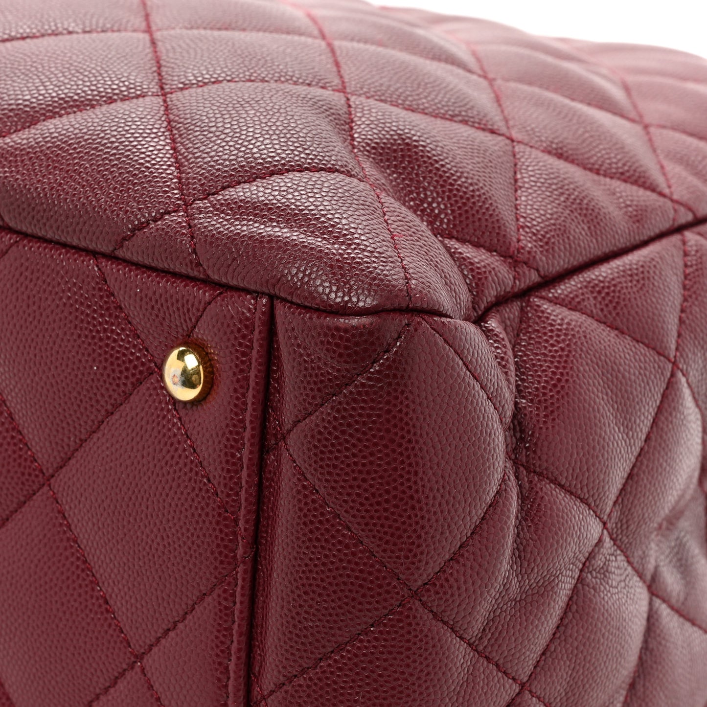 Caviar Quilted Shopping Tote Dark Burgundy